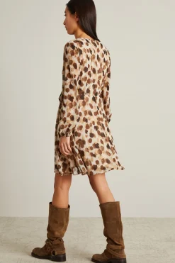 Abito in georgette stampata - Marrone Beige