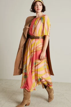 Abito in georgette stampata - Rosa Giallo