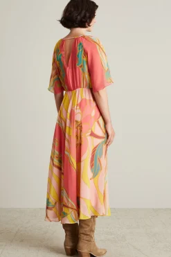 Abito in georgette stampata - Rosa Giallo