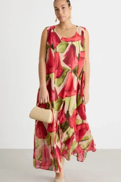 Abito in georgette stampata - Rosa Verde