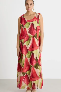 Abito in georgette stampata - Rosa Verde