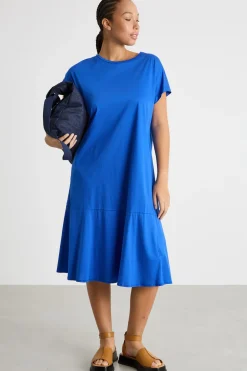 Abito in jersey con balza - Blu