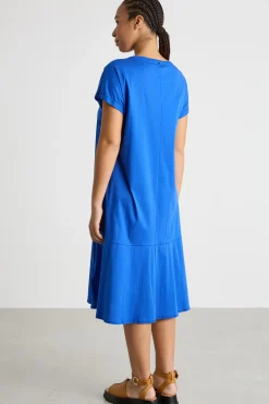 Abito in jersey con balza - Blu