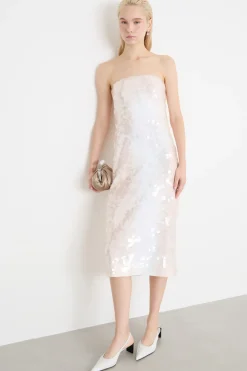 Abito in jersey con paillettes - Avorio Rosa