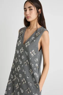 Abito in jersey con paillettes - Grigio