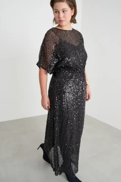Abito in jersey con paillettes - Nero