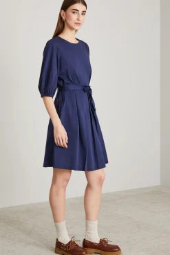 Abito in jersey con pieghe - Blu