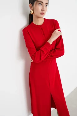 Abito in jersey con spacco - Rosso