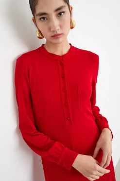 Abito in jersey con spacco - Rosso