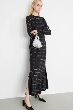 Abito in jersey con strass - Nero