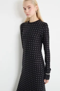 Abito in jersey con strass - Nero