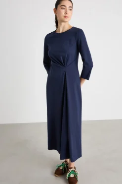 Abito in jersey drappeggiato in vita - Blu