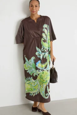 Abito in jersey e twill - Marrone