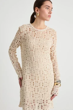 Abito in jersey macramè - Avorio