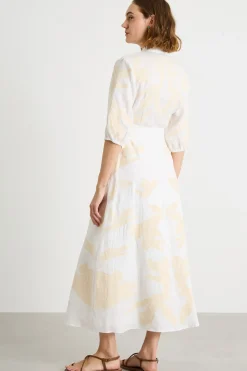 Abito in lino ricamato - Bianco Beige
