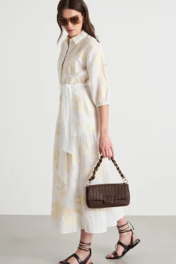 Abito in lino ricamato - Bianco Beige