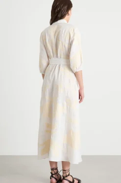 Abito in lino ricamato - Bianco Beige