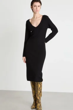 Abito in maglia con scollo a V - Nero