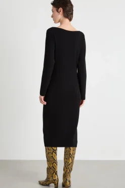 Abito in maglia con scollo a V - Nero