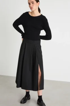 Abito in maglia e twill - Nero