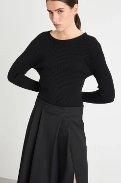 Abito in maglia e twill - Nero