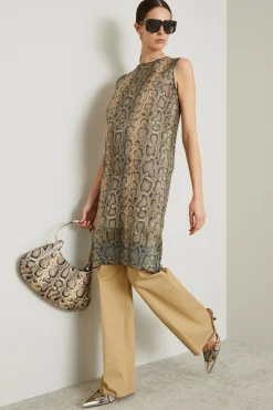Abito in organza con stampa - Beige