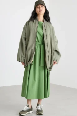 Abito in popeline con cintura - Verde