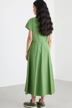 Abito in popeline con cintura - Verde