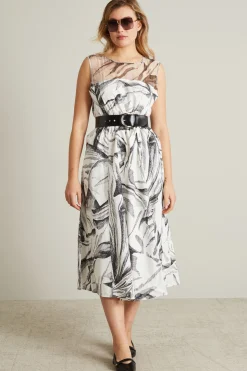 Abito in popeline e organza - Bianco Nero