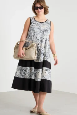 Abito in popeline stampato - Beige Nero