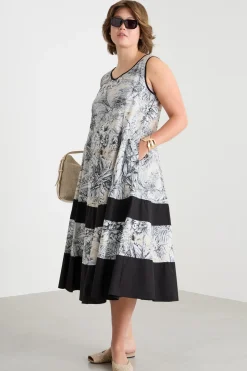 Abito in popeline stampato - Beige Nero