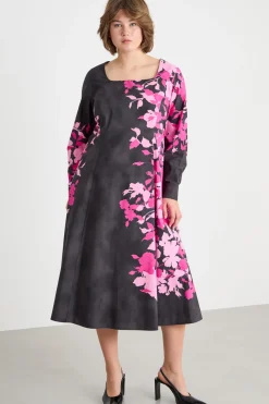 Abito in popeline stampato - Nero Rosa