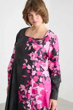 Abito in popeline stampato - Nero Rosa