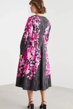 Abito in popeline stampato - Nero Rosa