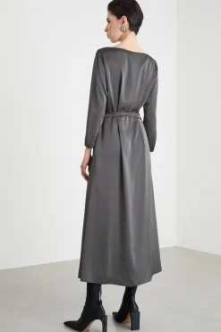 Abito in raso con cintura - Grigio