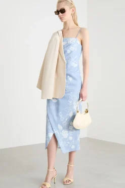Abito in raso con spacco - Azzurro