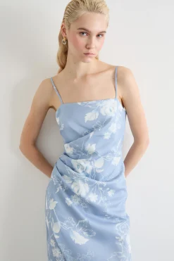 Abito in raso con spacco - Azzurro