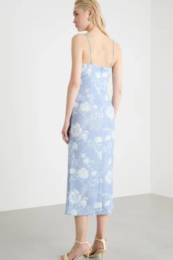 Abito in raso con spacco - Azzurro