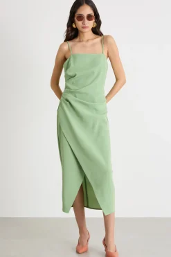 Abito in raso con spacco - Verde