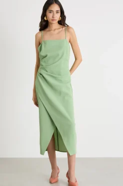 Abito in raso con spacco - Verde