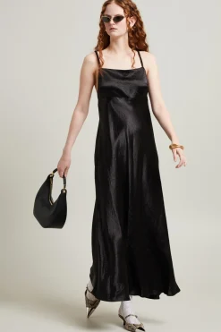 Abito in raso con spalline - Nero
