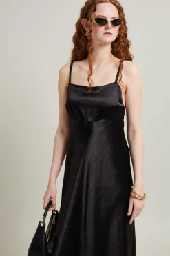 Abito in raso con spalline - Nero