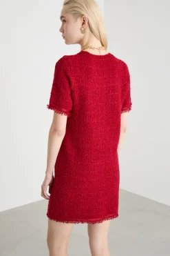 Abito in stuoia con bottoni decorativi - Rosso