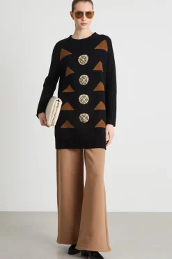 Abito intarsiato in maglia - Nero