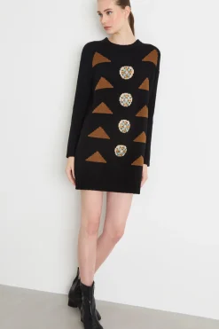 Abito intarsiato in maglia - Nero