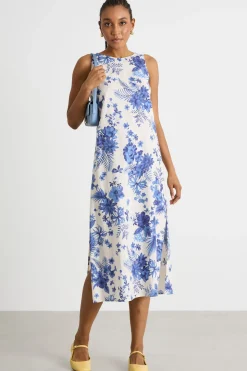 Abito in tela con spacchi - Blu Bianco