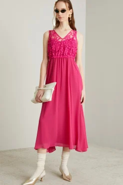Abito in tulle e georgette - Rosa