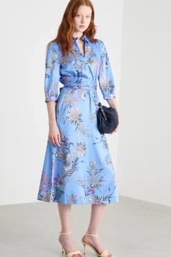 Abito in twill stampato - Azzurro