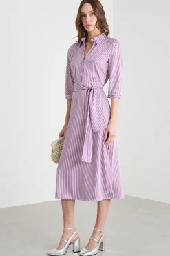 Abito in twill stampato - Viola Bianco