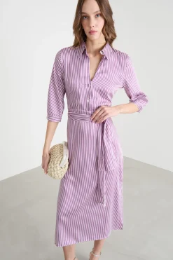Abito in twill stampato - Viola Bianco